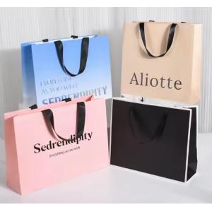 Custom Printed White Paper Gift Bags with Ribbon Handles