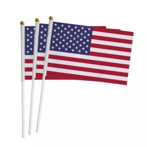 Personalised Handheld American Flags Knitted Polyester With White Pole