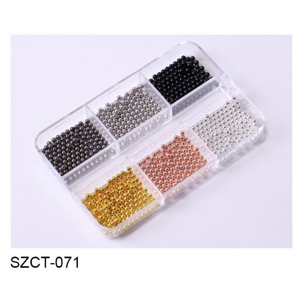 Wholesale 6 Grid Mixed Metal Round Bead nail charms in bulk Small Steel Balls 3d Nail Art Decorations Caviar Bead
