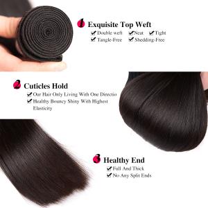 Natural Black Real Straight Human Hair Extensions Bundles No Shedding