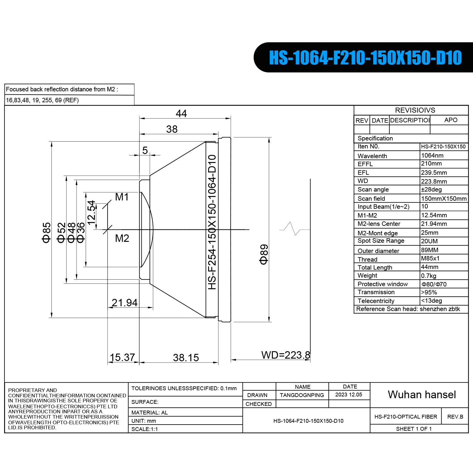 F-Theta 1064nm Laser Focus Lens 63-680mm For YAG Fiber Laser Galvo System