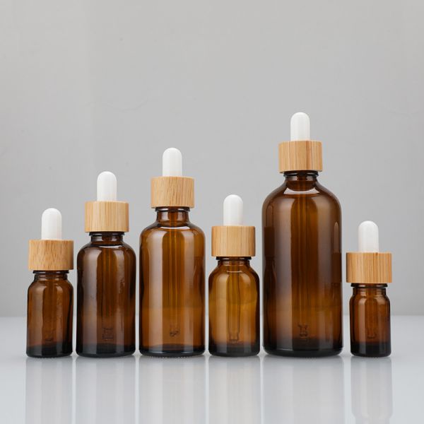 Essential Oil Frosted Bamboo Dropper Glass Bottle in 1oz 2oz 5ml 15ml 30ml with Easy and Cosmetic Serum Box