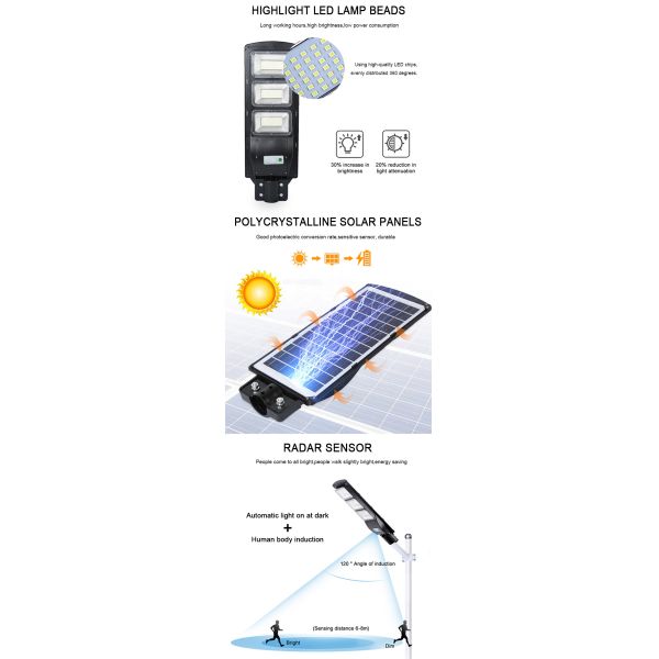 300W 60pcs Solar Flood Lights Remote Control LED Street Lights Security