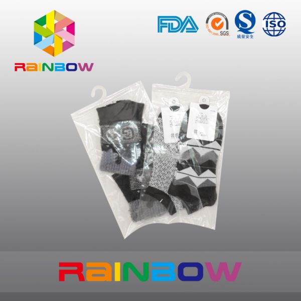 Buy Milk White Clear Plastic Pouches Packaging Hanging Hook Bag With Zipper For Socks at wholesale prices