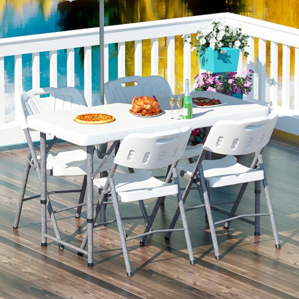 Portable HDPE Plastic Metal Adjustable Folding Table for Hotel Restaurant and Banquet