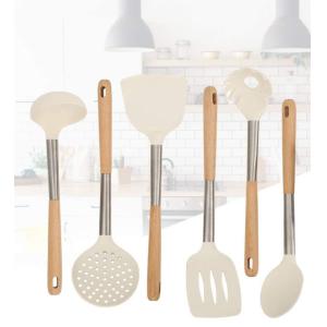 Quality 6 piece Wood And Silicone Utensil Set ODM Available scratchfree for sale