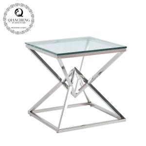 50cmx50cmx55cm Stainless Steel Side Tables For Living Room with Glass Top