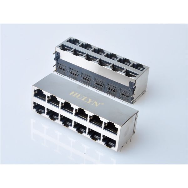 HULYN RJ45 jacks，Shielded RJ45 Modular Jack Connector, Through Hole Type, Side Entry, 2x6 Ports