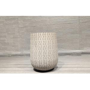 Light Grayish White Repetitive Geometric Pattern Round Fiber Clay Planter