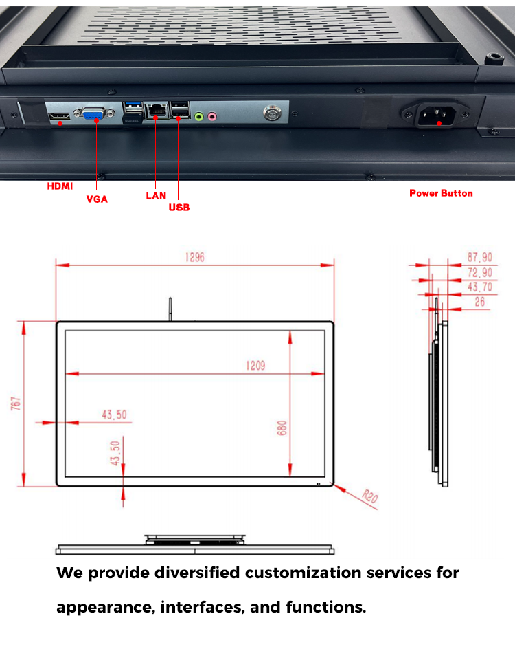 55 Inch Waterproof Capacitive Touch Screen Monitor Multi Touch Points Wall Mount