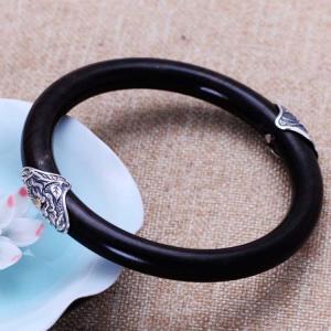 Retro Carved Jewelry Sterling Silver Ebony Women Bangle Bracelet (B20180101)