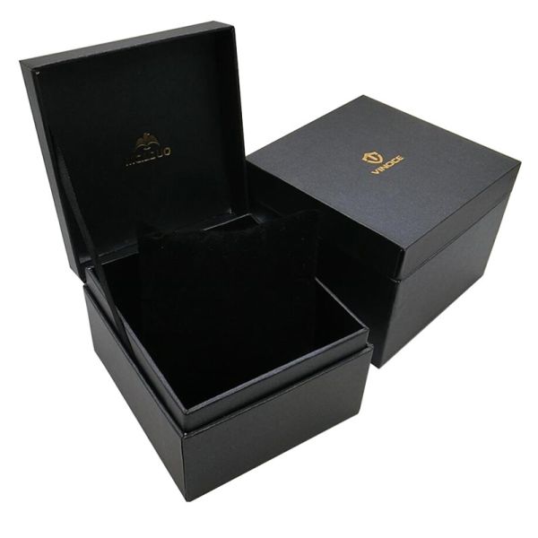 Custom Logo Luxury Paper Gift Box Packaging Black Watch Boxes Cases With Gold
