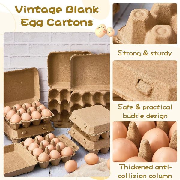 biodegradable sustainable Paper Pulp Egg Cartons 3x4 Style Vintage Blank Egg Cartons For Fresh Duck Quail Storage Kitchen Family Farmhouse