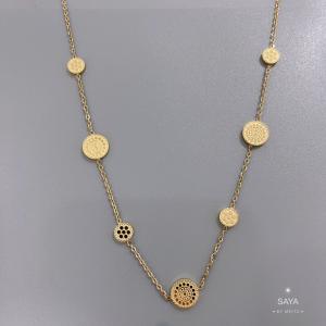 18 Karat Stainless Steel Gold Necklace Womens Round Openwork Pendant