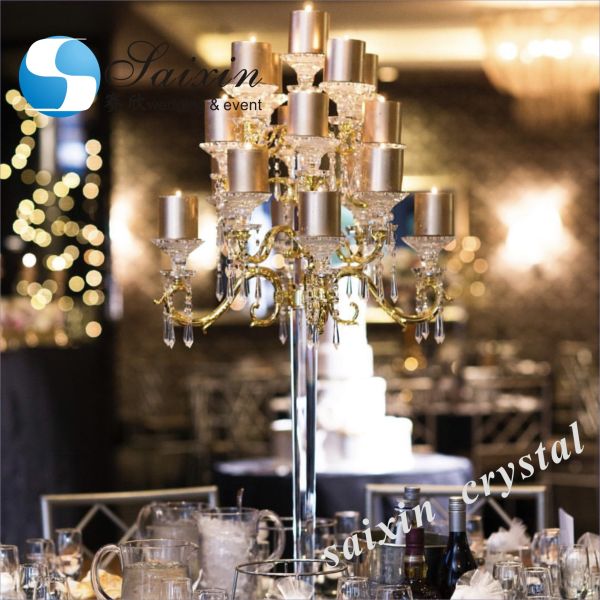 7 Arms Metal Candle Candelabra For Fireplace Elegant Gold Plated 138CM