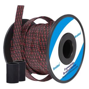 Black And Red PET Expandable Braided Sleeving Abrasion Resistant Cable