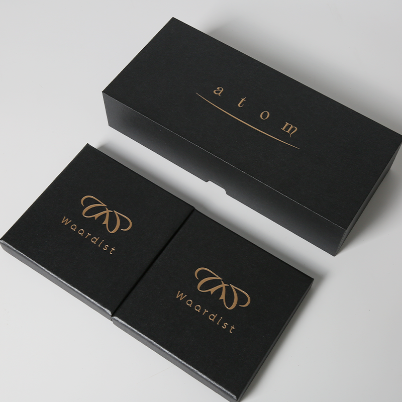 Custom Lid And Base Black Paper Gift Box Packaging Logo Printed For Silver Jewelry
