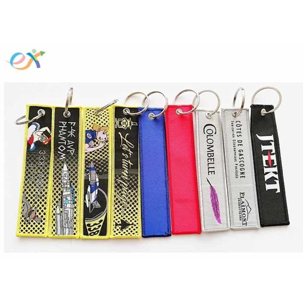 Buy Personalized Woven Keychain With Logo , Custom Fabric Keychains Rectangle Shape at wholesale prices
