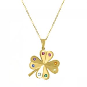Wholesale 925 Sterling Silver Clover Pendant Necklace with 14K Gold Plated and