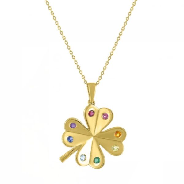 Wholesale 925 Sterling Silver Clover Pendant Necklace with 14K Gold Plated and