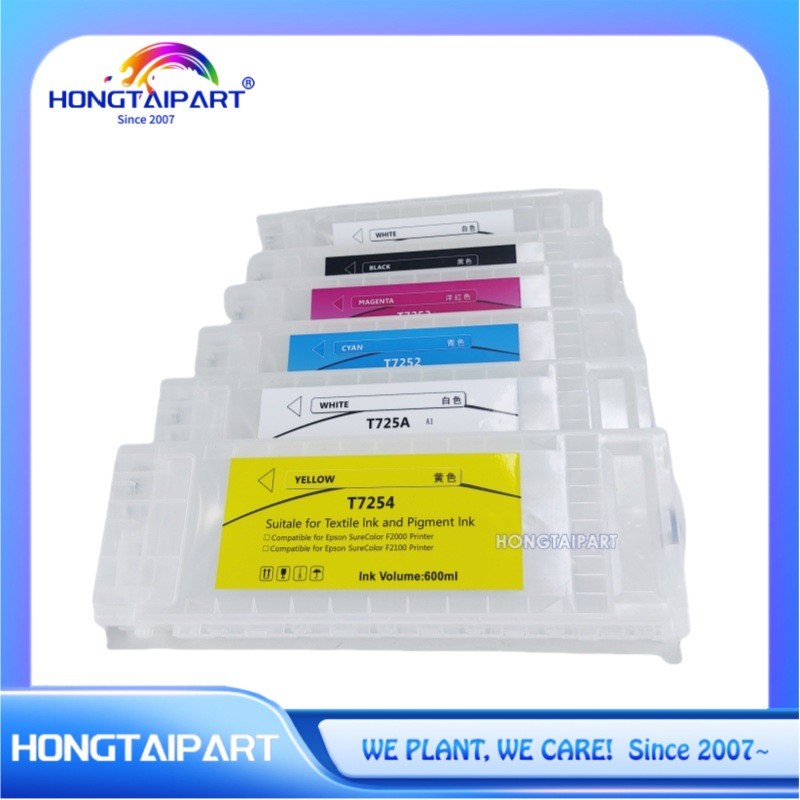 Quality Ink cartidge T725A T725A T7251 T7252 T7253 T7254 600ml 6PCS Empty Refillable Ink Cartridge 600ml Wiith One Time Chip compatible for Epson F2100 F2000 for sale