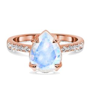 925 Sterling Silver Halo CZ Jewelry Hexagon Natural Blue Moonstone Ring