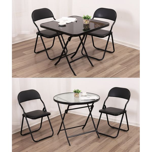 Metal Tempered Glass Folding Coffee Dining Table for Outdoor Camping Balcony Garden Patio