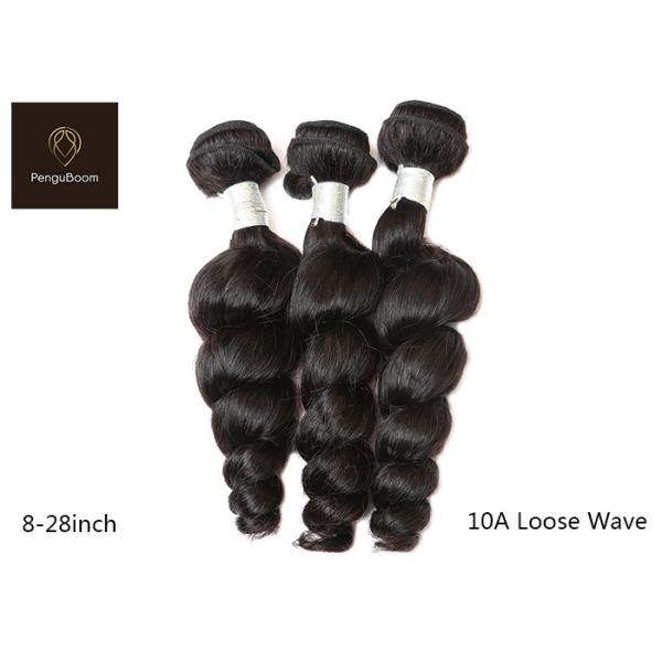 Buy Double wefted 10a Reinforced Real Human Hair Bundles Loose Wave Black Color at wholesale prices