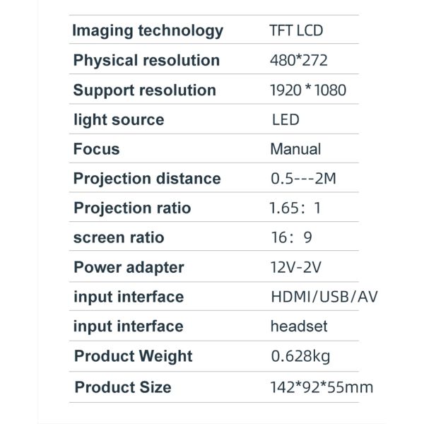 800 Lumen LCD LED HD 4K Video Projector Manual Focus For Home Theater