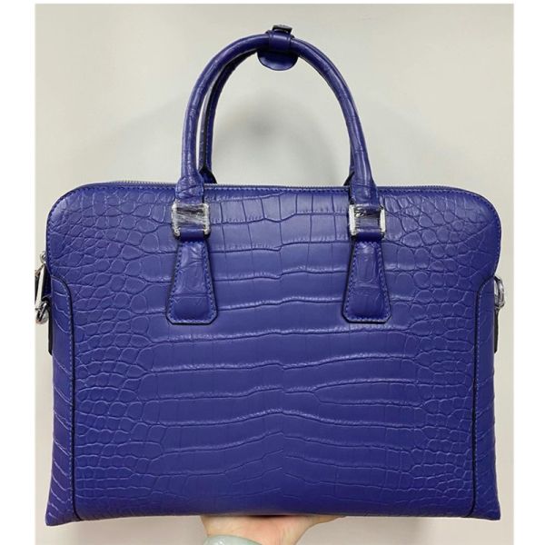 Authentic Crocodile Belly Skin Matt Finished Businessmen Blue Briefcase Genuine Alligator Leather Male Working Purse