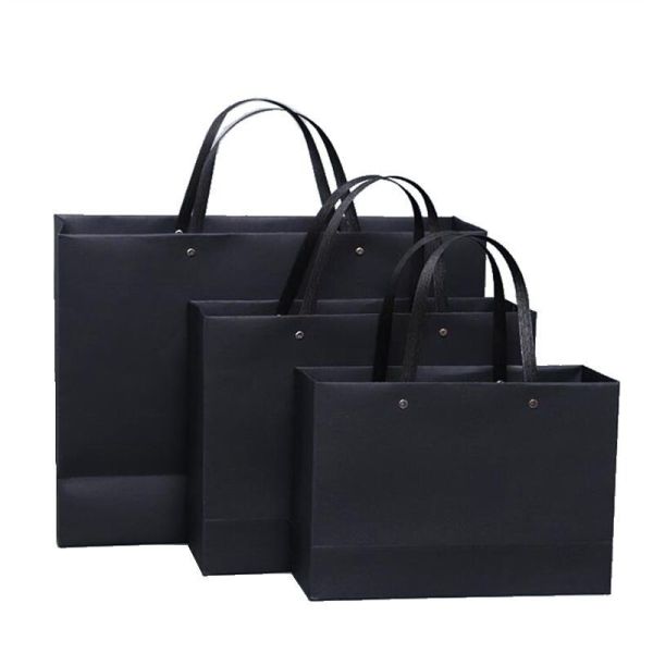 Customized Logo Black Luxury Shopping Gift Paper Bag With Handle with Flexo