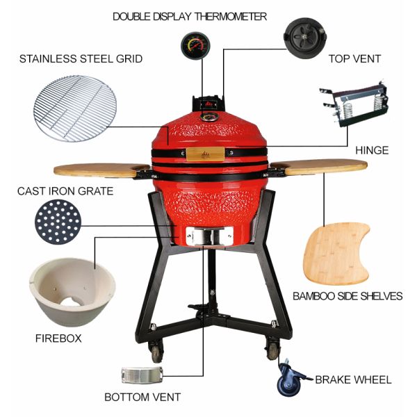 KIMSTONE 16 Inch Bbq Egg Grill Kamado Mullite Kamado Grill Xl Camping Bbq Grill