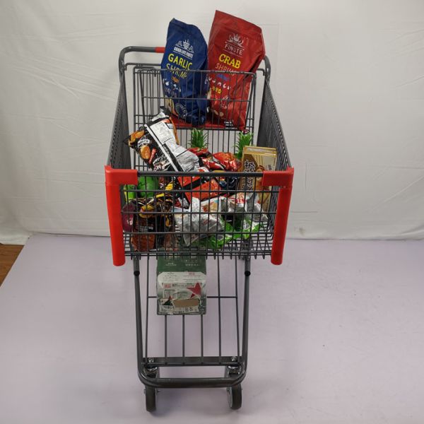 American Style 125L Warehouse Grocery Shopping Trolley With Collision Angle Tente TPR Wheels