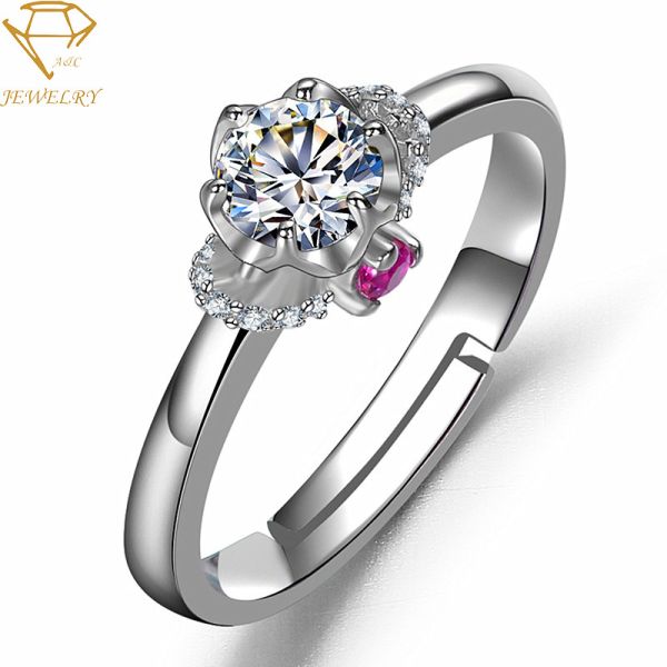 Buy Adjustable Personalized Diamond Ring Rose 18K Silver Plating at wholesale prices