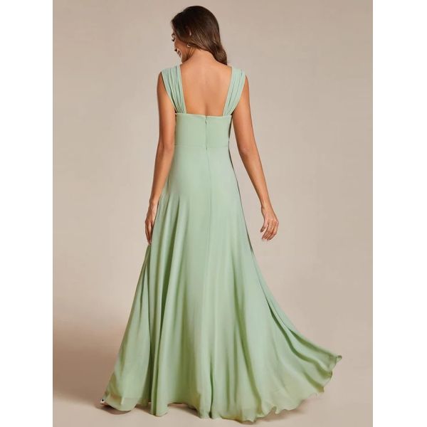 Empire High-waisted Sleeveless Cap Sleeve Square Neck Invisible Zipper Mint Green Chiffon Bridesmaid Dress