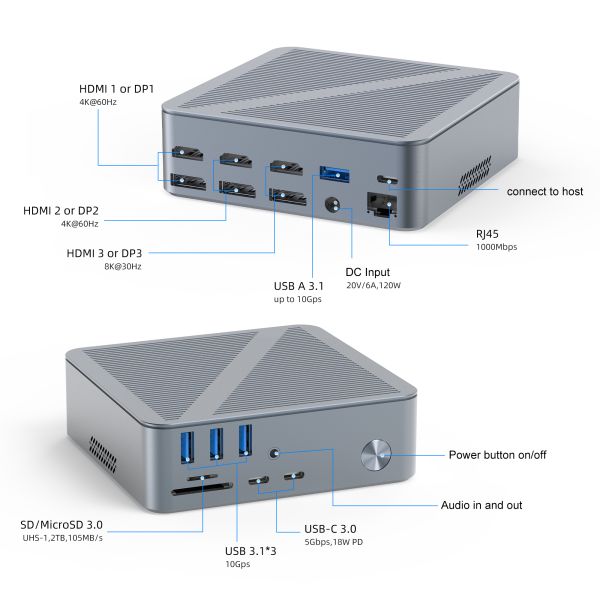 Desktop USB-C Docking Station HDMI 4K Resolution Display Port USB C 3.1 For
