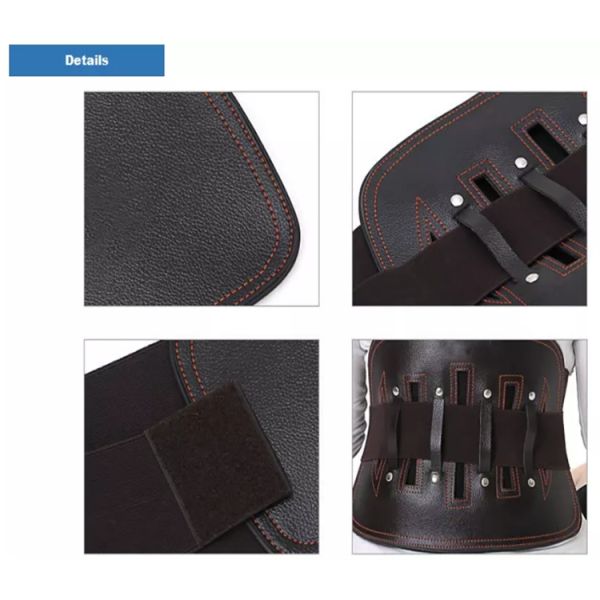 Leather Magnetic Adjustable Waist Back Support Belt Lumbar Back Brace