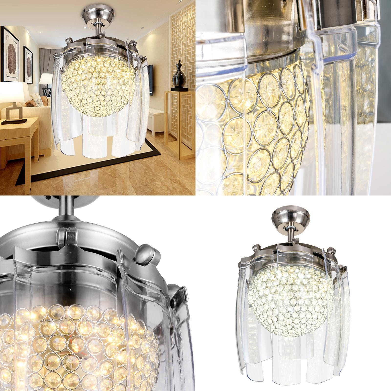 Wholesale Modern 50 Inch LED Crystal Ceiling Fan Light , Transparent Blade Ceiling Fan With Lights