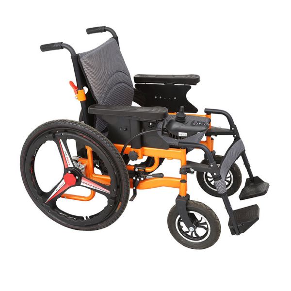 Buy Portable Foldable Power Chair Durable Battery and Orange Frame Electric Wheelchair for Safe Load of 130kg at wholesale prices