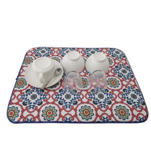 Polyester Dish Drainer Mat Floral Printing Microfiber Dish Drying Mat