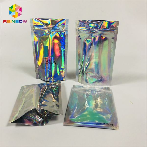 Clear Window Cosmetic Packaging Bag Customized Printing Plastic Hologram Mylar Pouch