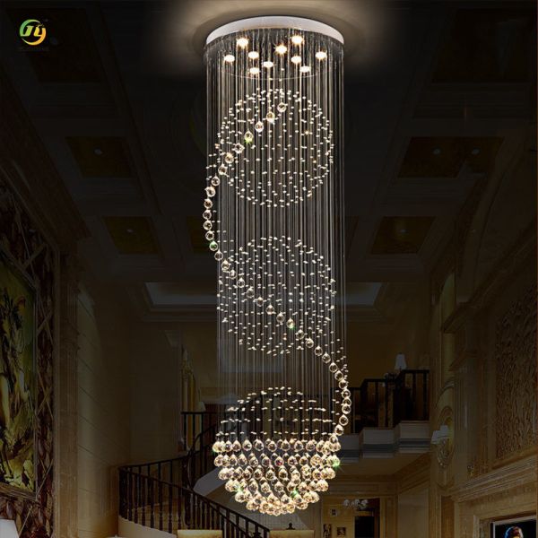 JYLIGHTING Simple Light Luxury Crystal Duplex Staircase Chandelier Living Room