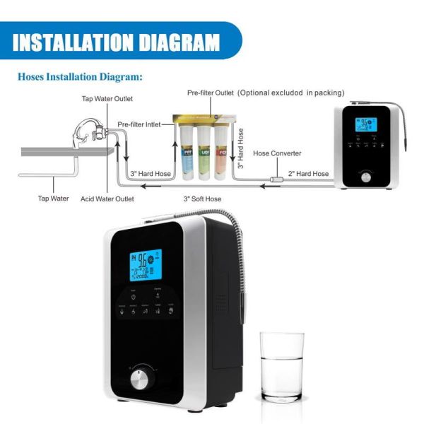 Water Ionizer & Purifier Machine PH 3-11 Alkaline Acid / 7 Water Settings up to / Auto-Cleaning-LCD Touch Water Filter