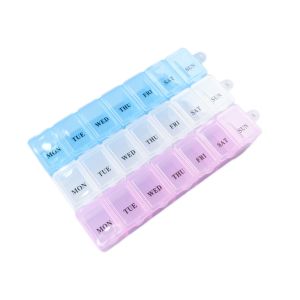 Portable 7 Day Pill Box Organizer 7 Grid Blue Whtie 7-Day Pill Box