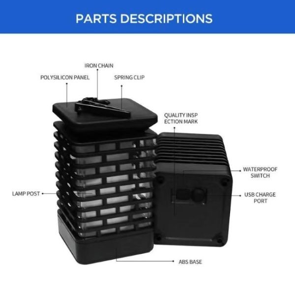 Waterproof Outdoor Solar Flame Hanging Lanterns LED Light Source IP54