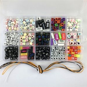 Handmade Elastic Rope Woven Bracelet Beads Acrylic Alphanumeric Word Box