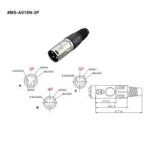 XLR Connector,3 Pins with Nickel Contacts.Rohs. MS-A018N-3P