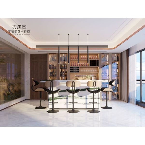 Fadior Wood Grain Wine Cabinet Solution Stainless Steel Craftsmanship With Integrated Lighting