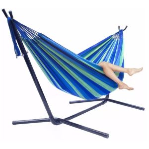 Outdoor Lightweight Double Cotton Hammock with Steel Stand 200kg Weight Capacity