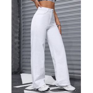 White high-waisted straight-leg jeans for women